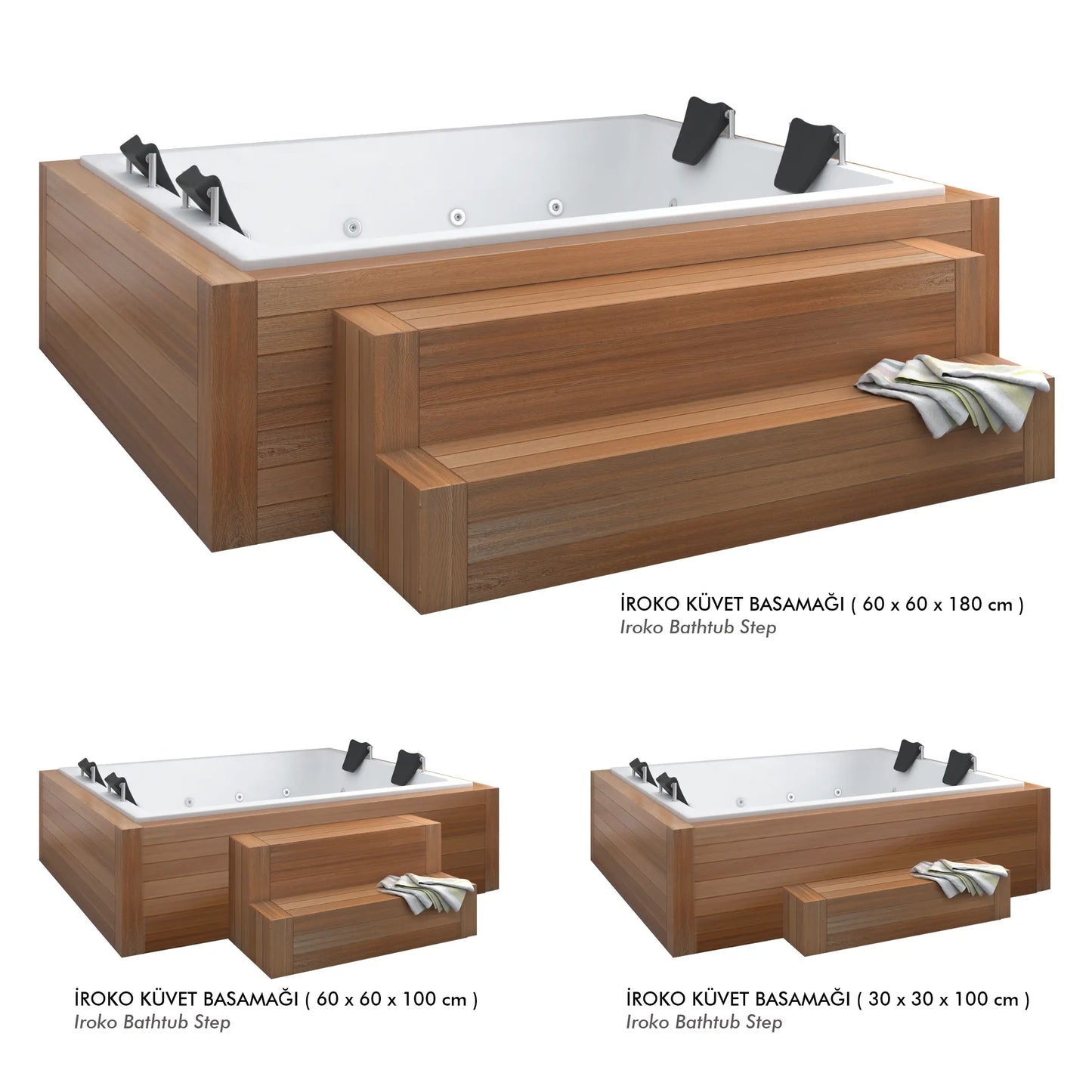 Atos Plus iroko küvet jakuzi basamağı, merdiveni, İzmir