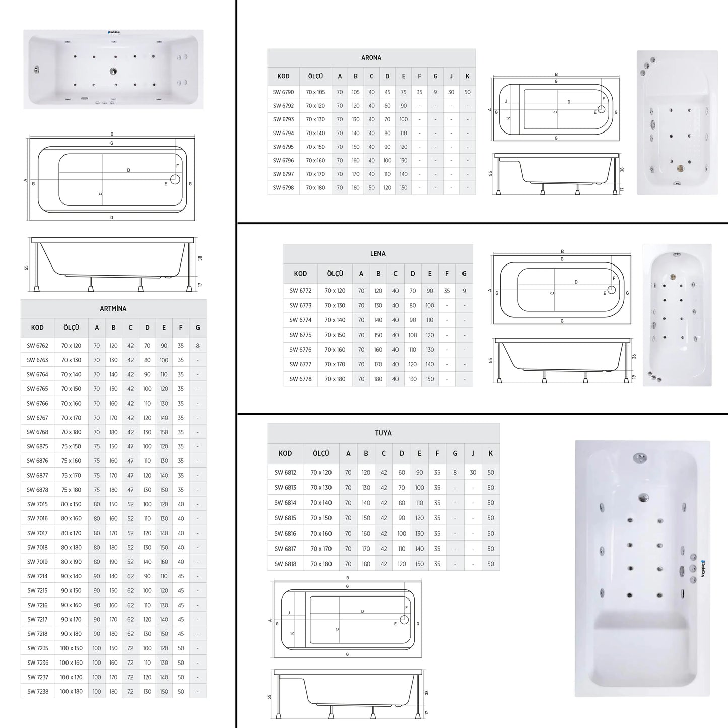 Shower Dithana askı aparatlı küvet üzeri kompakt sistem için küvet alternatifleri, Ankara