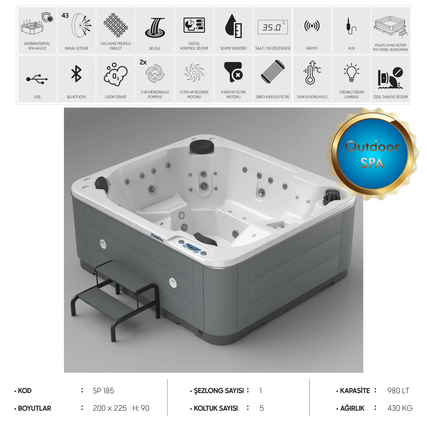 225x200cm Purga dış mekan jakuzi, uskudar