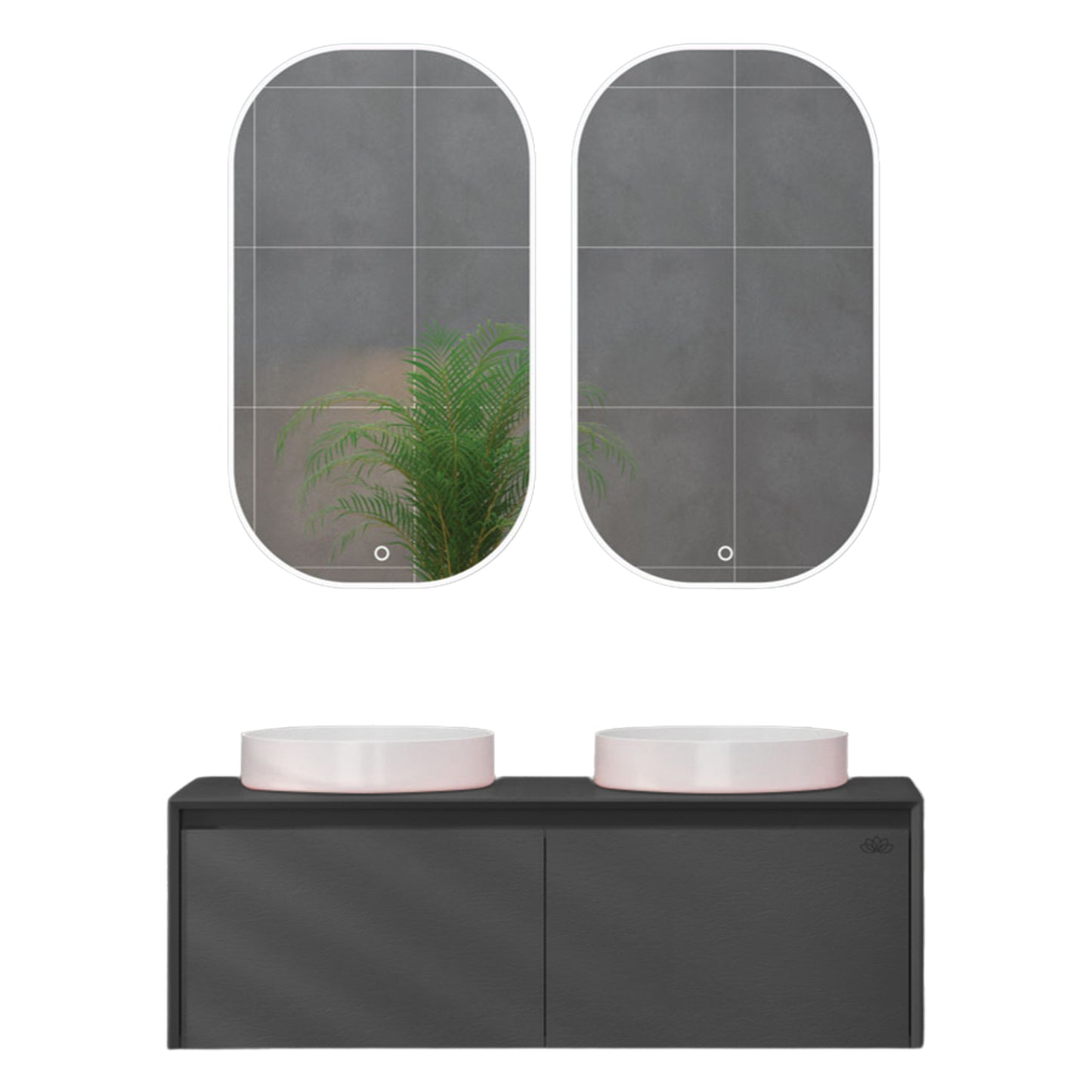 120 cm antrasit renkli Stone Line banyo dolabı ve 2 adet dokunmatik led ayna