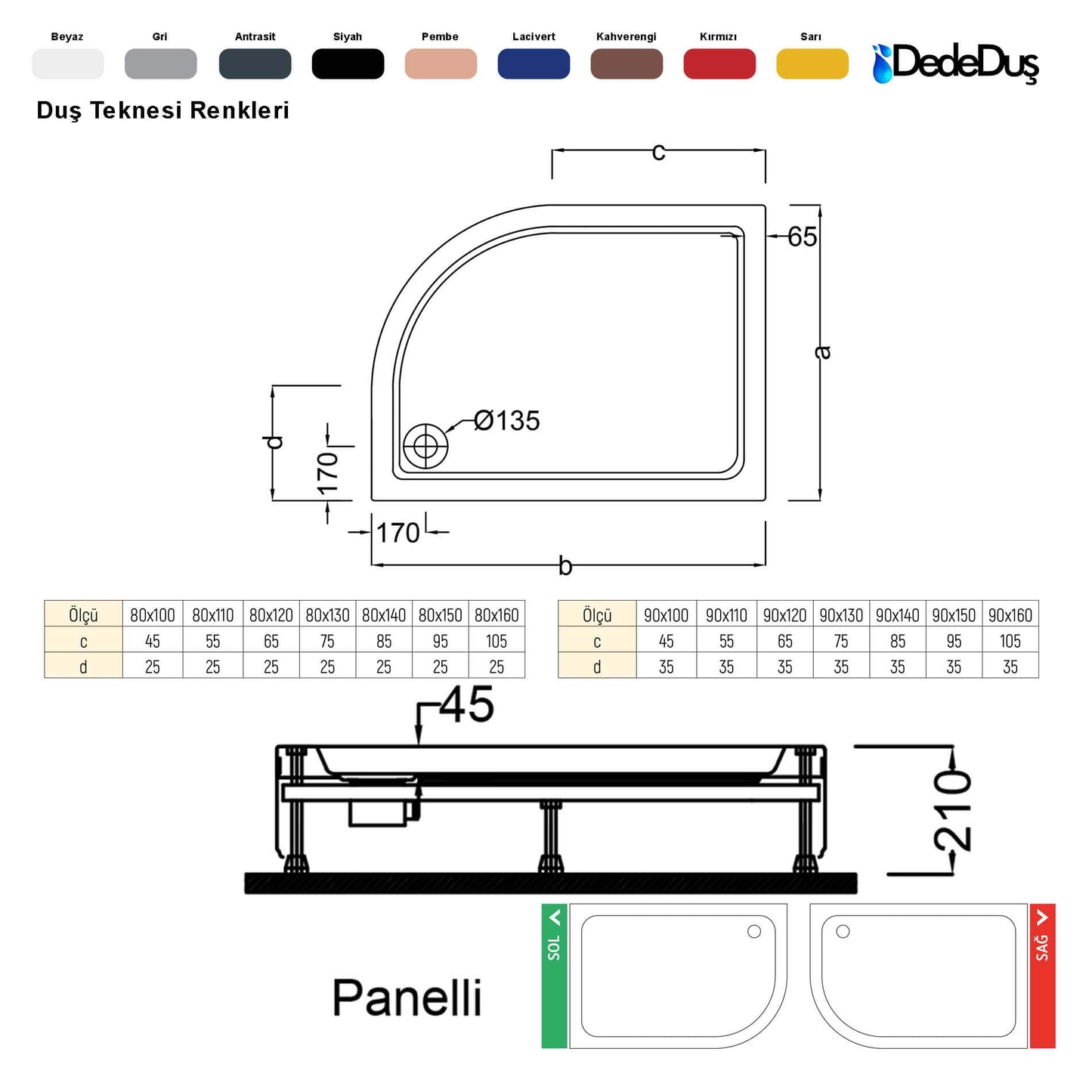 dede duş lüks asimetrik panelli duş teknesi ölçüleri pro Tokat