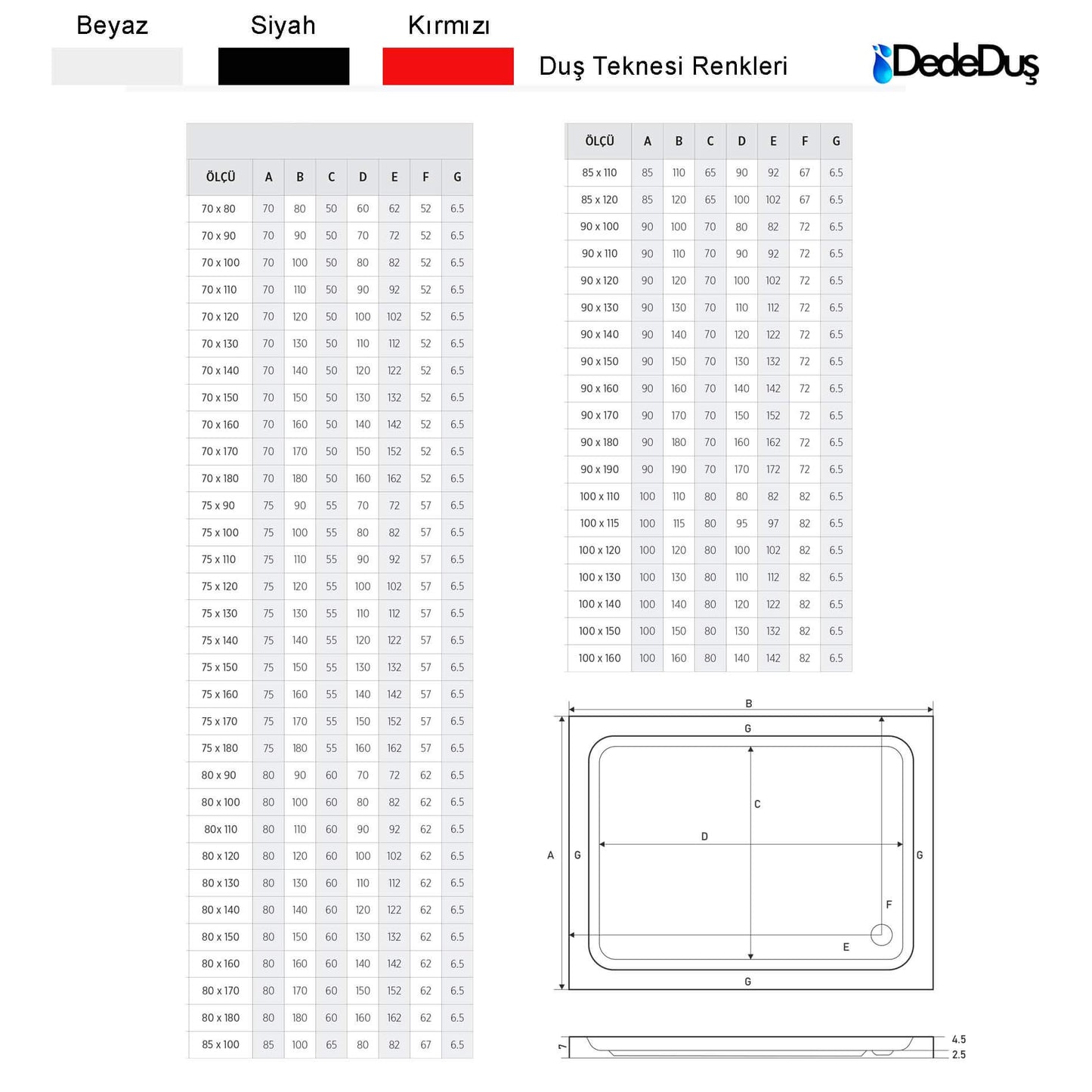 dede duş akrilik dikdörtgen hemzemin duş teknesi ölçüleri mod Çekmeköy