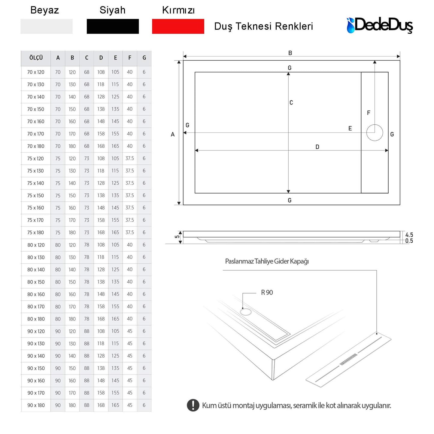 dede duş akrilik dikdörtgen yere sıfır duş teknesi ölçüleri mod plus Esenyurt