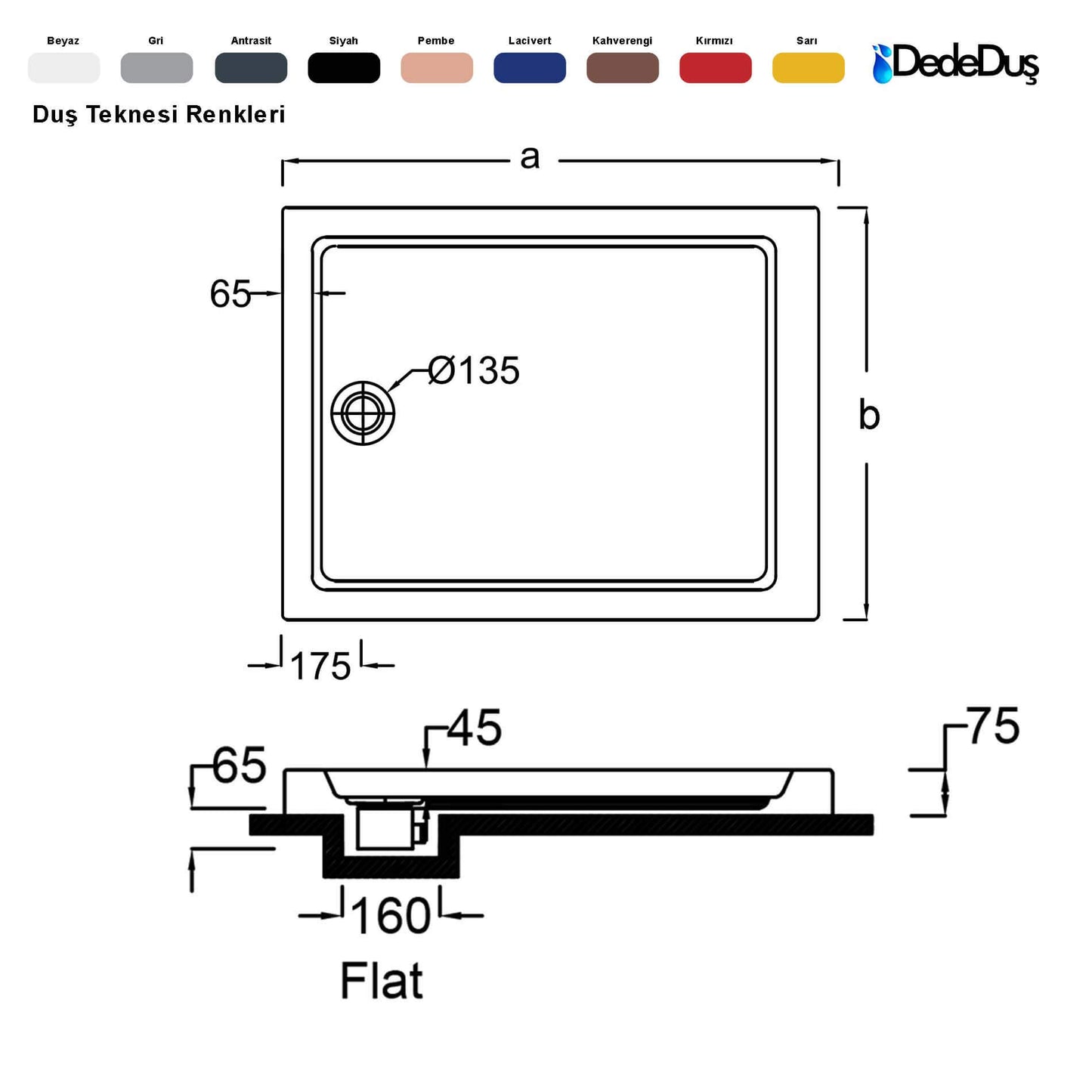 dede duş lüks dikdörtgen flat duş teknesi ölçüleri pro Nevşehir