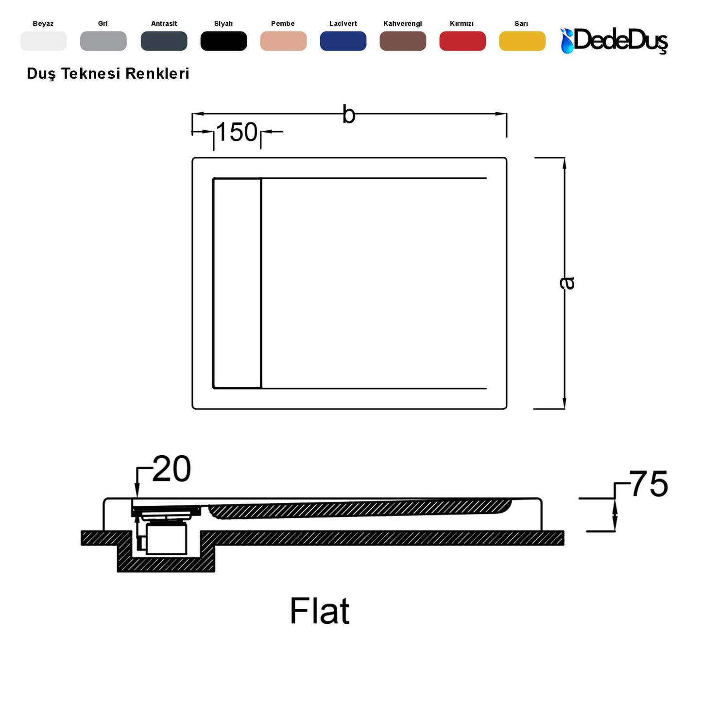 dede duş lüks dikdörtgen flat duş teknesi ölçüleri pro plus Muğla