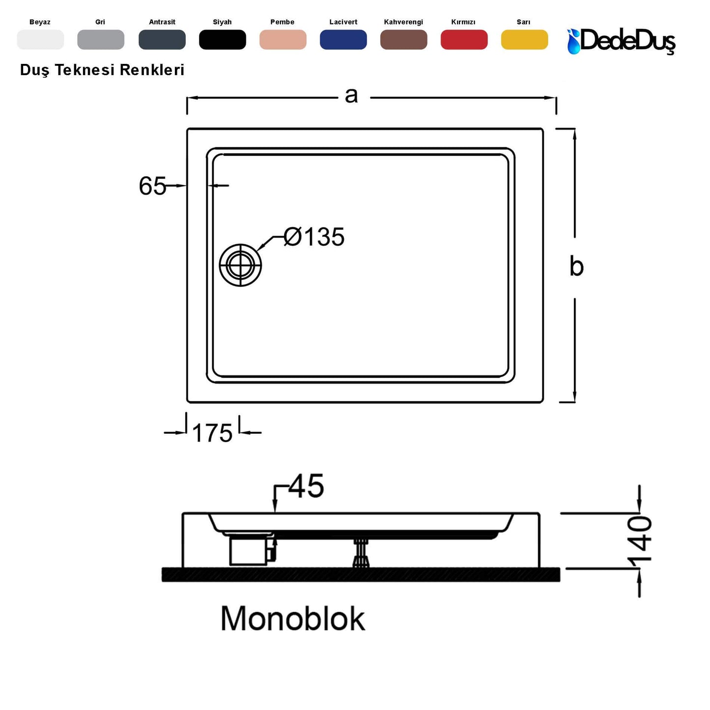 dede duş lüks dikdörtgen monoblok duş teknesi ölçüleri pro Kütahya