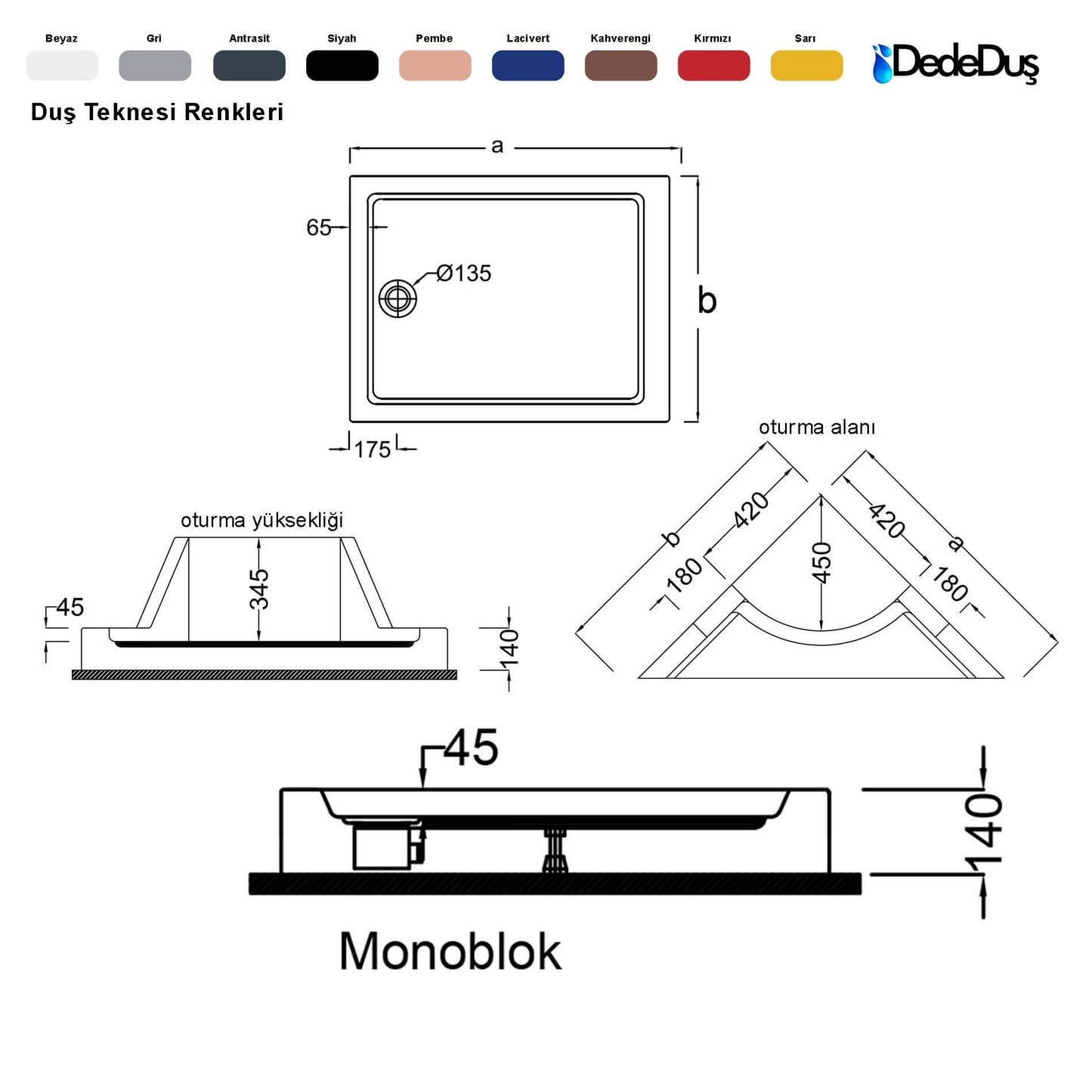 dede duş lüks dikdörtgen monoblok oturmalı duş teknesi ölçüleri pro Kastamonu
