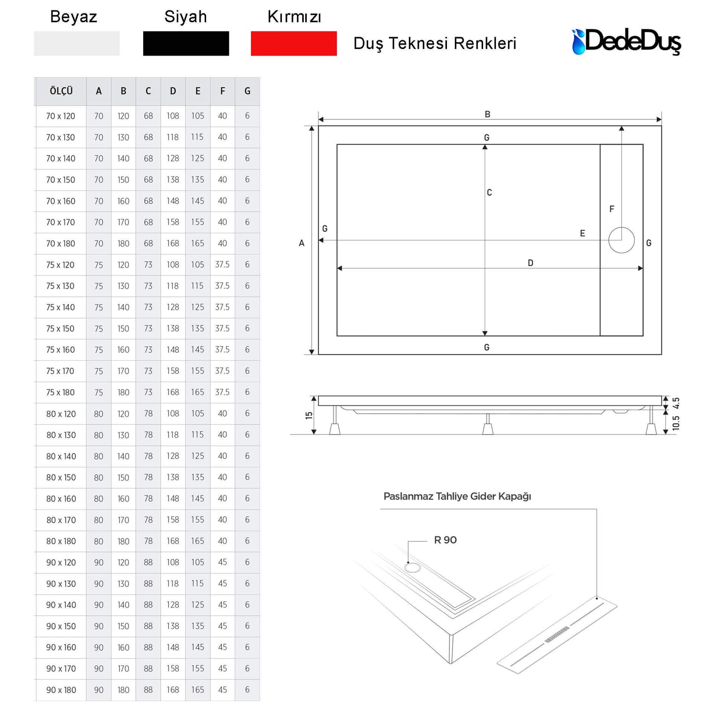 dede duş akrilik dikdörtgen panelli duş teknesi ölçüleri mod plus Pendik