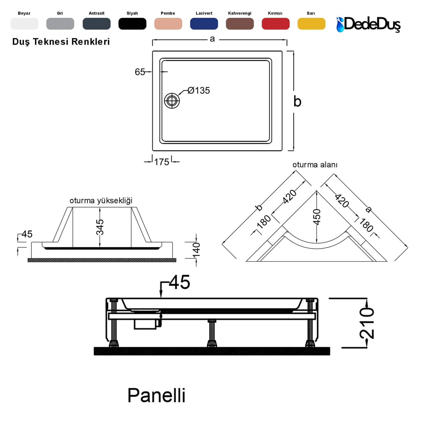 dede duş lüks dikdörtgen panelli oturmalı duş teknesi ölçüleri pro Gümüşhane