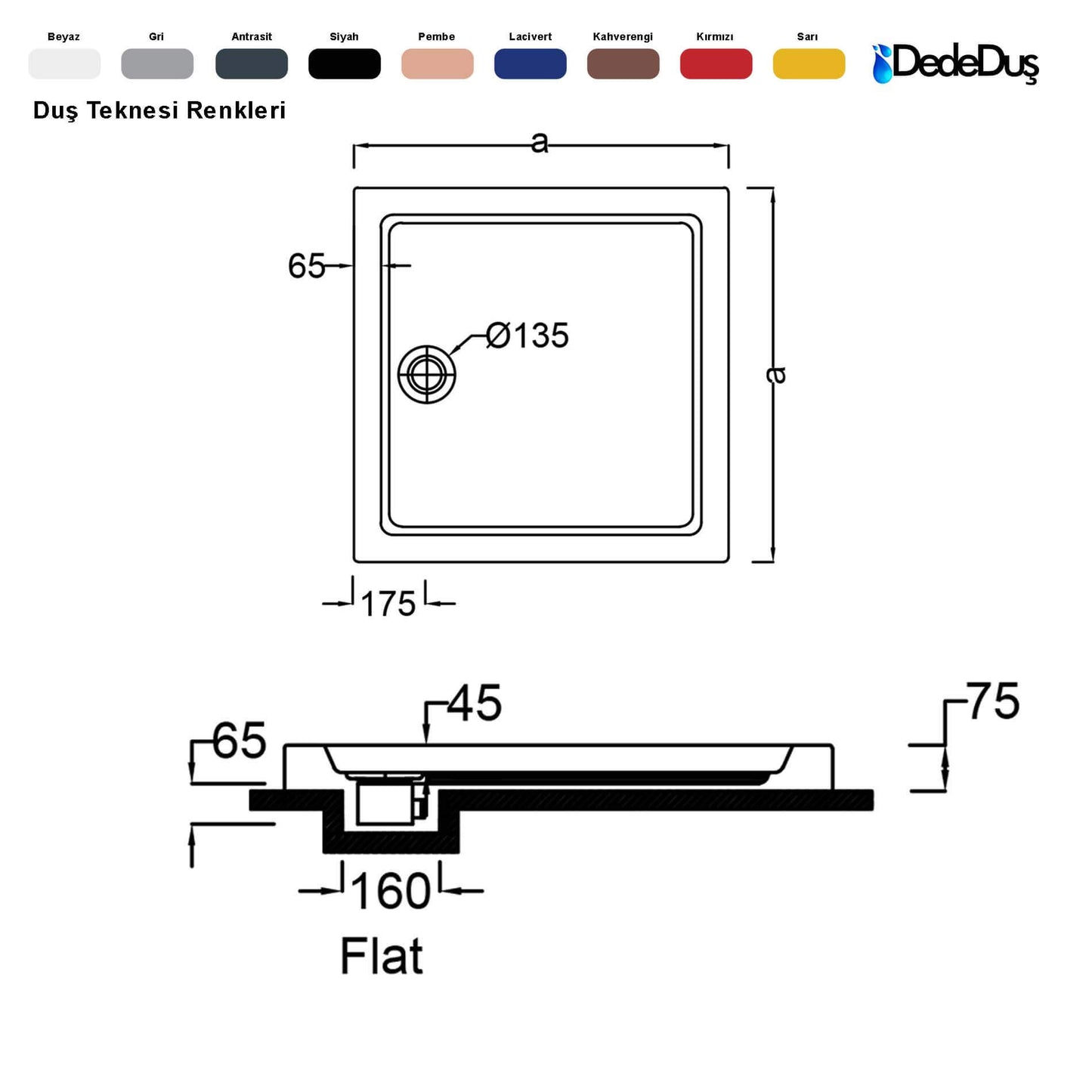 dede duş lüks kare flat duş teknesi ölçüleri pro Eskişehir