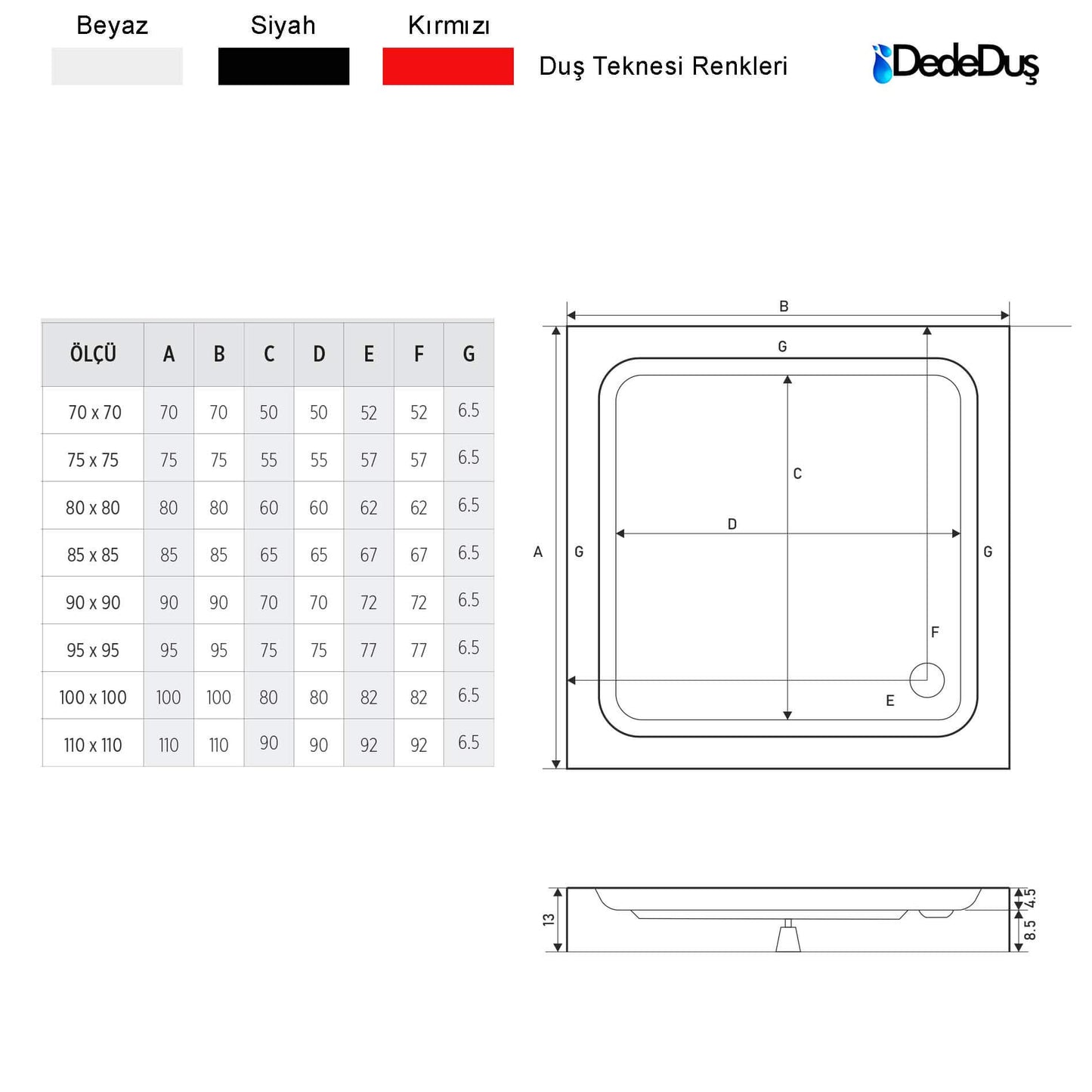 dede duş akrilik kare monoblok duş teknesi ölçüleri mod Tuzla