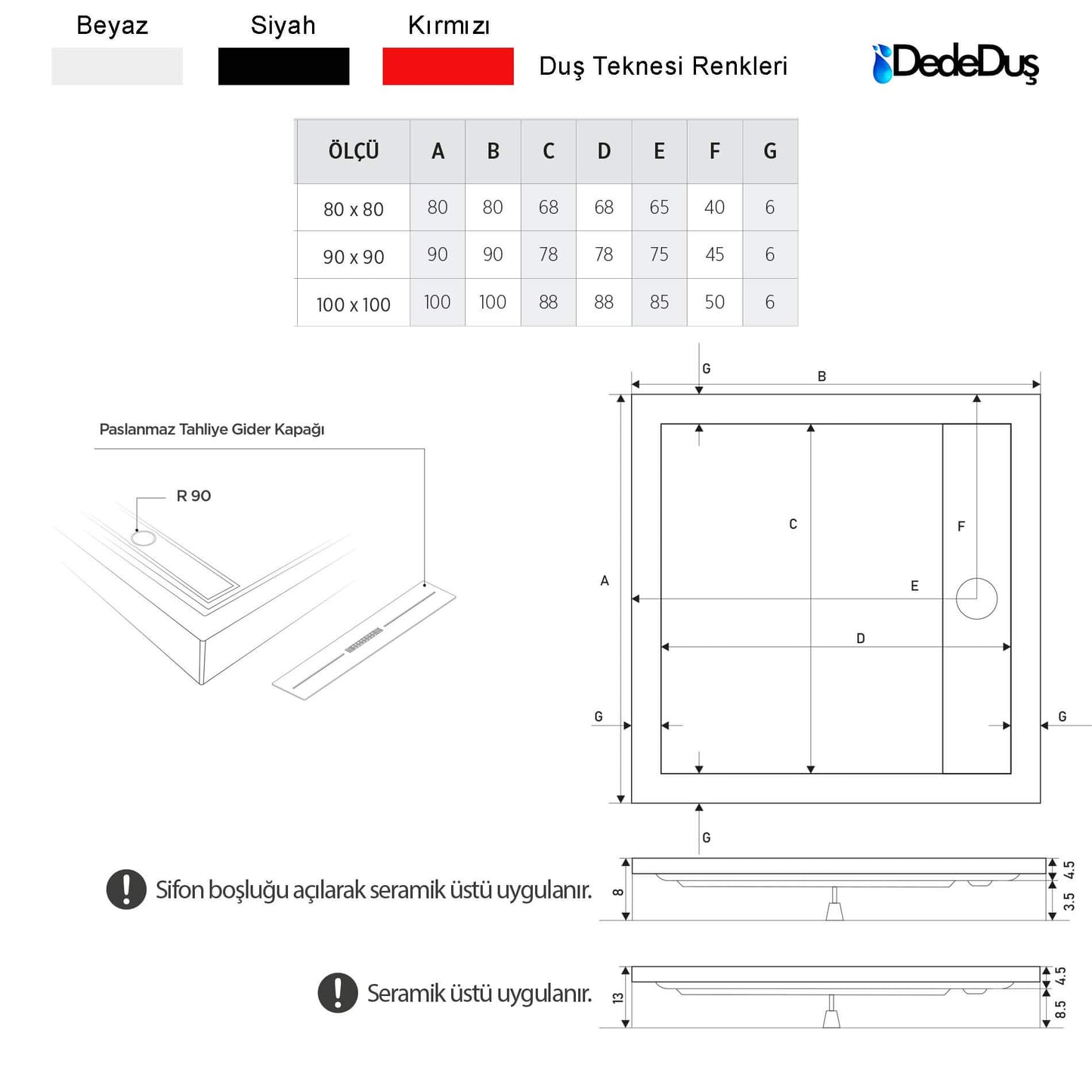dede duş akrilik kare monoblok duş teknesi ölçüleri mod plus Üsküdar