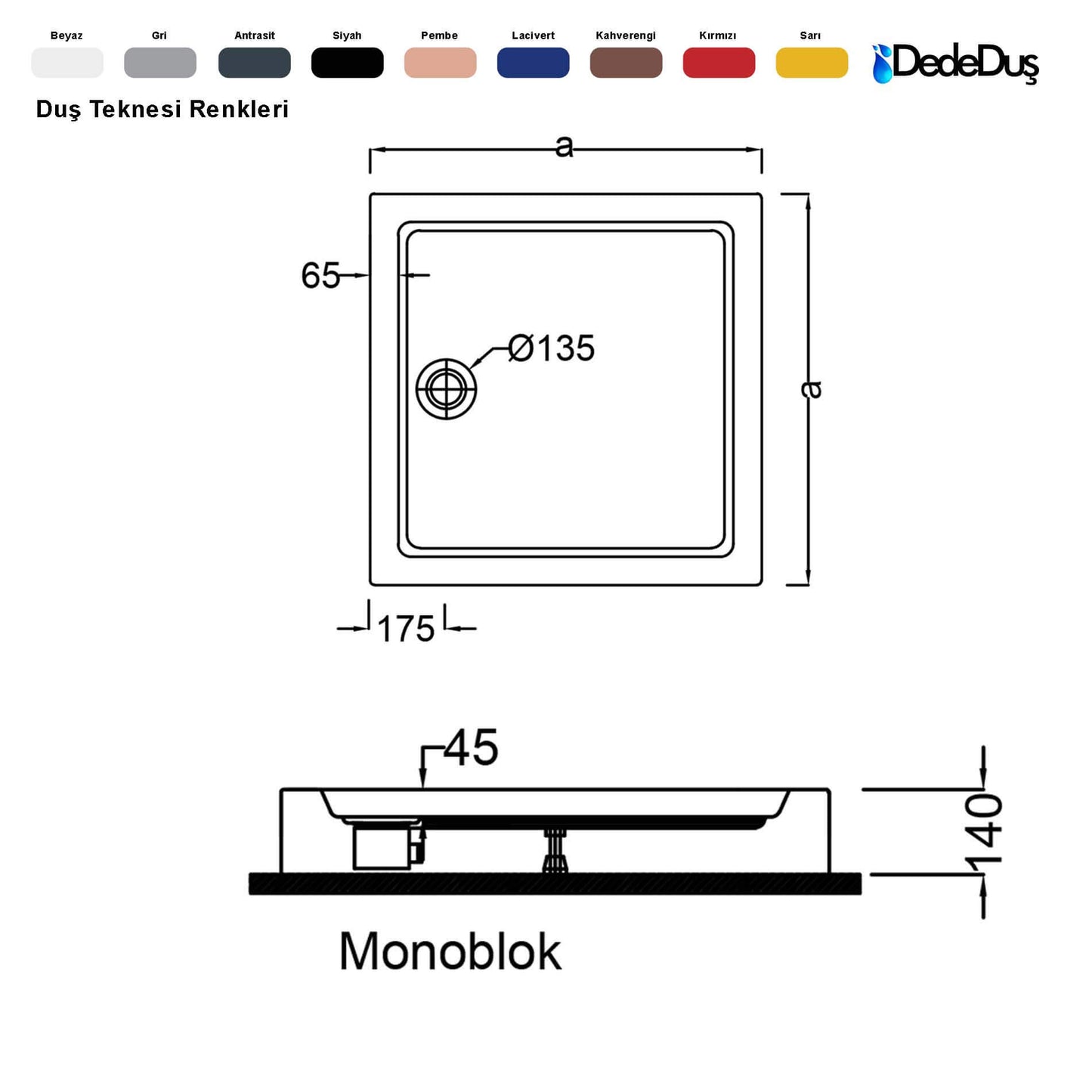 dede duş lüks kare monoblok duş teknesi ölçüleri pro Edirne