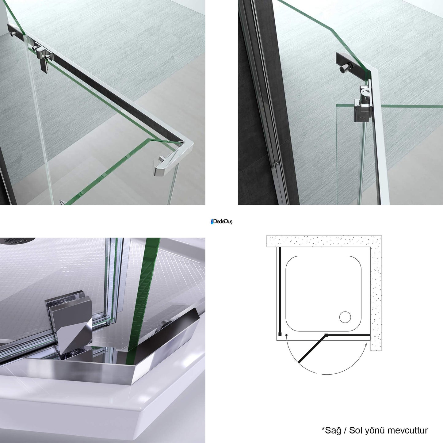 paslanmaz menteşeli, 1 sabit 1 açılır kapı ve yan panelli, dikdörtgen duşakabin, Dede Duş, Eskişehir, Edirne, Elazığ