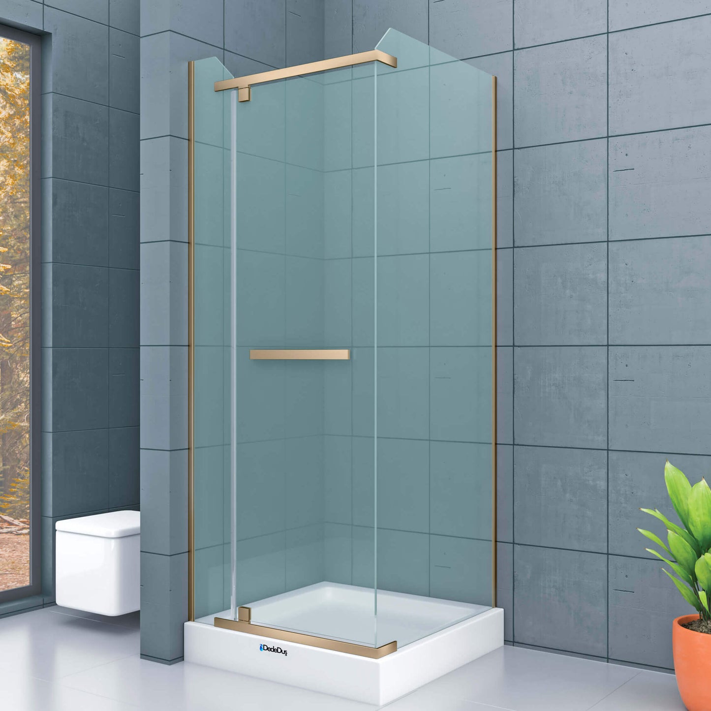 paslanmaz menteşeli, 2 sabit 1 açılır altın / gold kare duş kabini, Dede Duş, Bahçeşehir, Bahçelievler, İzmir