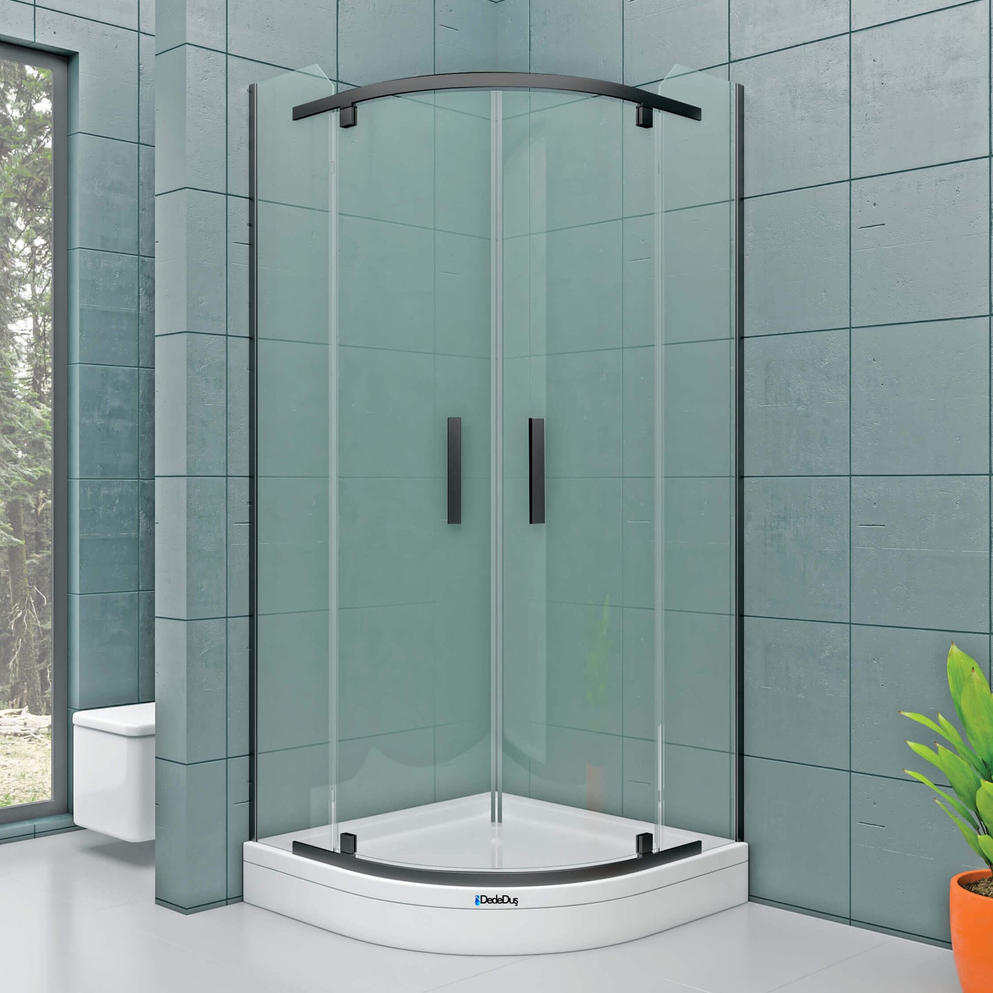 Paslanmaz menteşeli, 2 sabit 2 açılır kapı, siyah renk, oval duş kabini, Dede Duş, Feriköy, Şişli, İstanbul