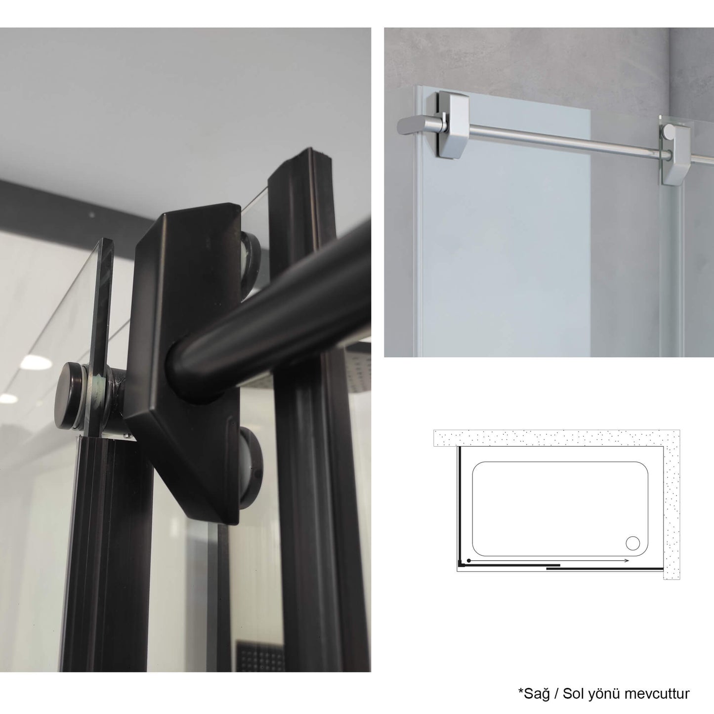 Paslanmaz sürgülü, 1 sabit 1 kayar ve yan panelli, dikdörtgen duşakabin, Dede Duş, Bodrum, Yalıkavak, Fethiye