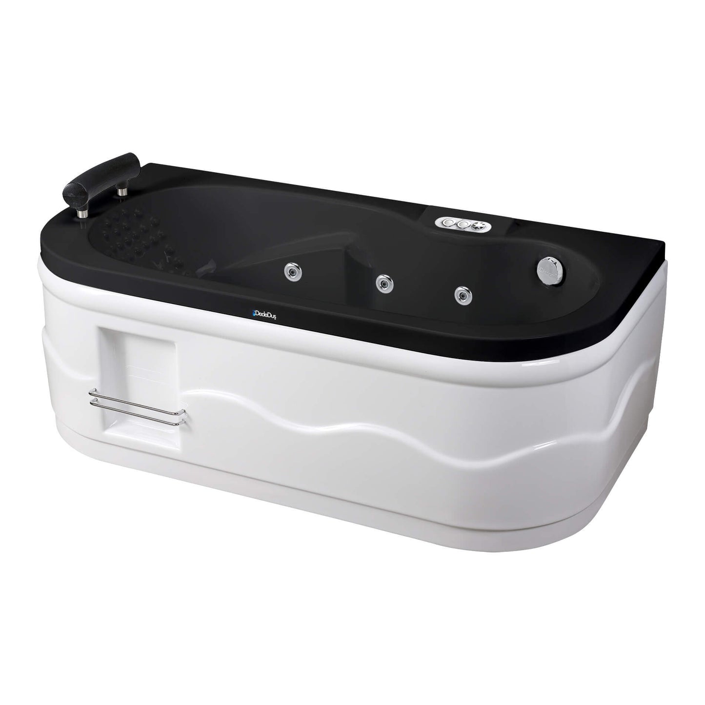 Siyah - beyaz renkli, 160x80 cm ölçülerinde, yandan jetli ve blower sistemli, köşeleri oval tek kişilik dikdörtgen jakuzi teknik ölçüleri, Dede Duş, Banyo Concept, Sinop