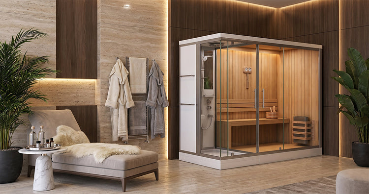 Dede Duş kompakt sauna sistemleri, lüks banyo ve premium ev spa odası tasarımı.
