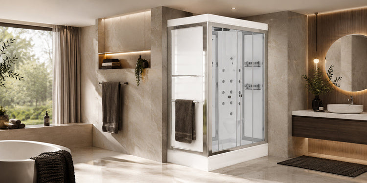 Premium banyoda buharlı ve masajlı kompakt duşakabin modeli