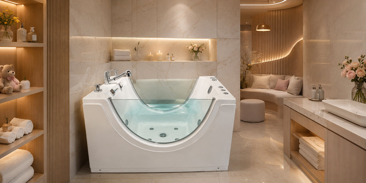 Modern ve hijyenik bebek spa merkezinde özel bebek jakuzisi