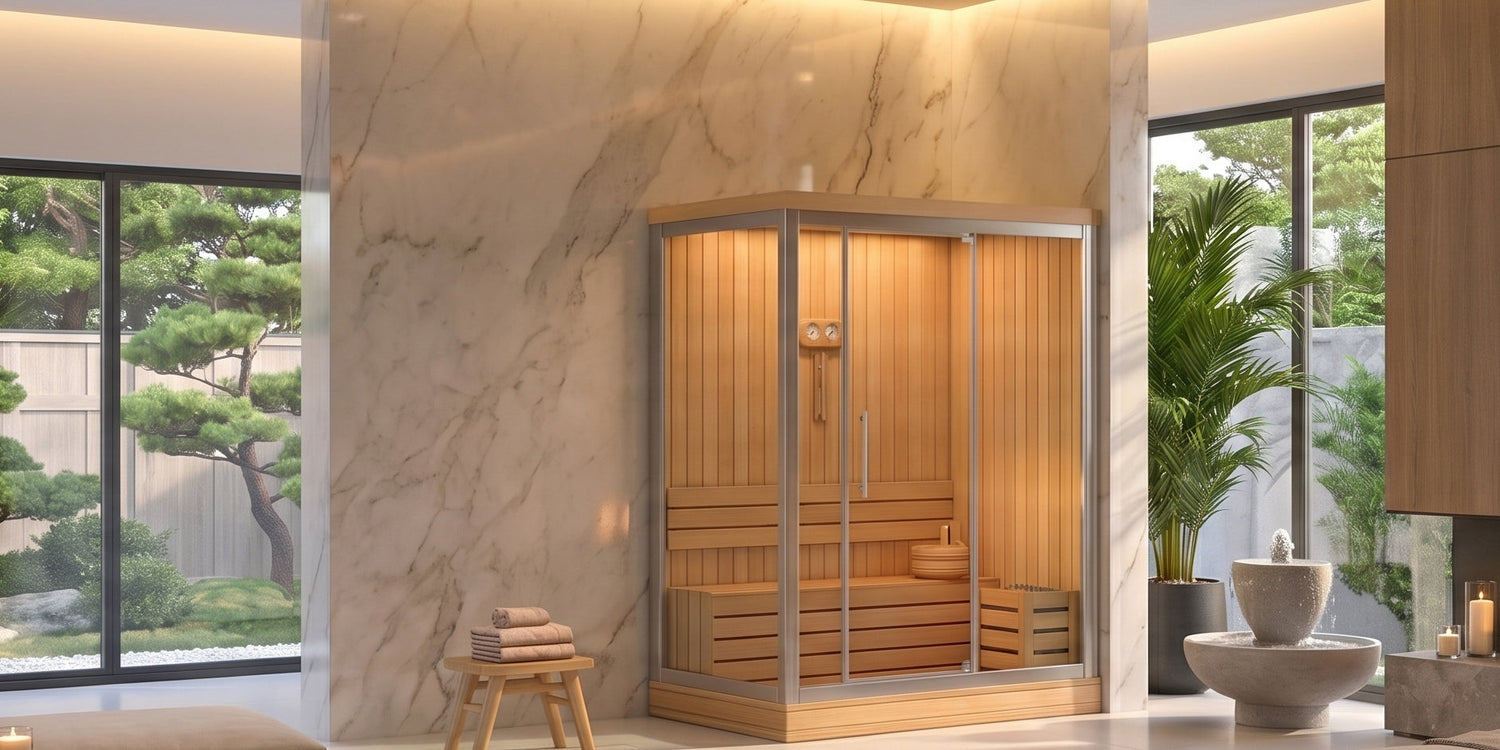 Kişiselleştirilebilir cam cepheli sauna odası, lüks banyo ve ev tipi SPA alanı tasarımı