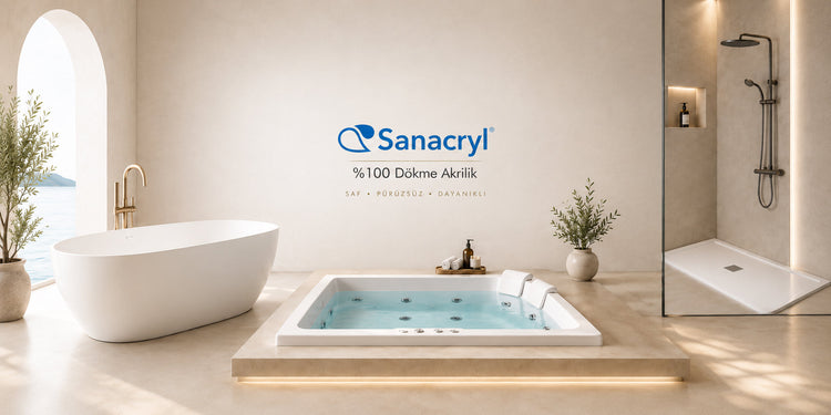 Sanacryl yüzde 100 dökme akrilik SPA, küvet ve duş sistemi ürün ailesi