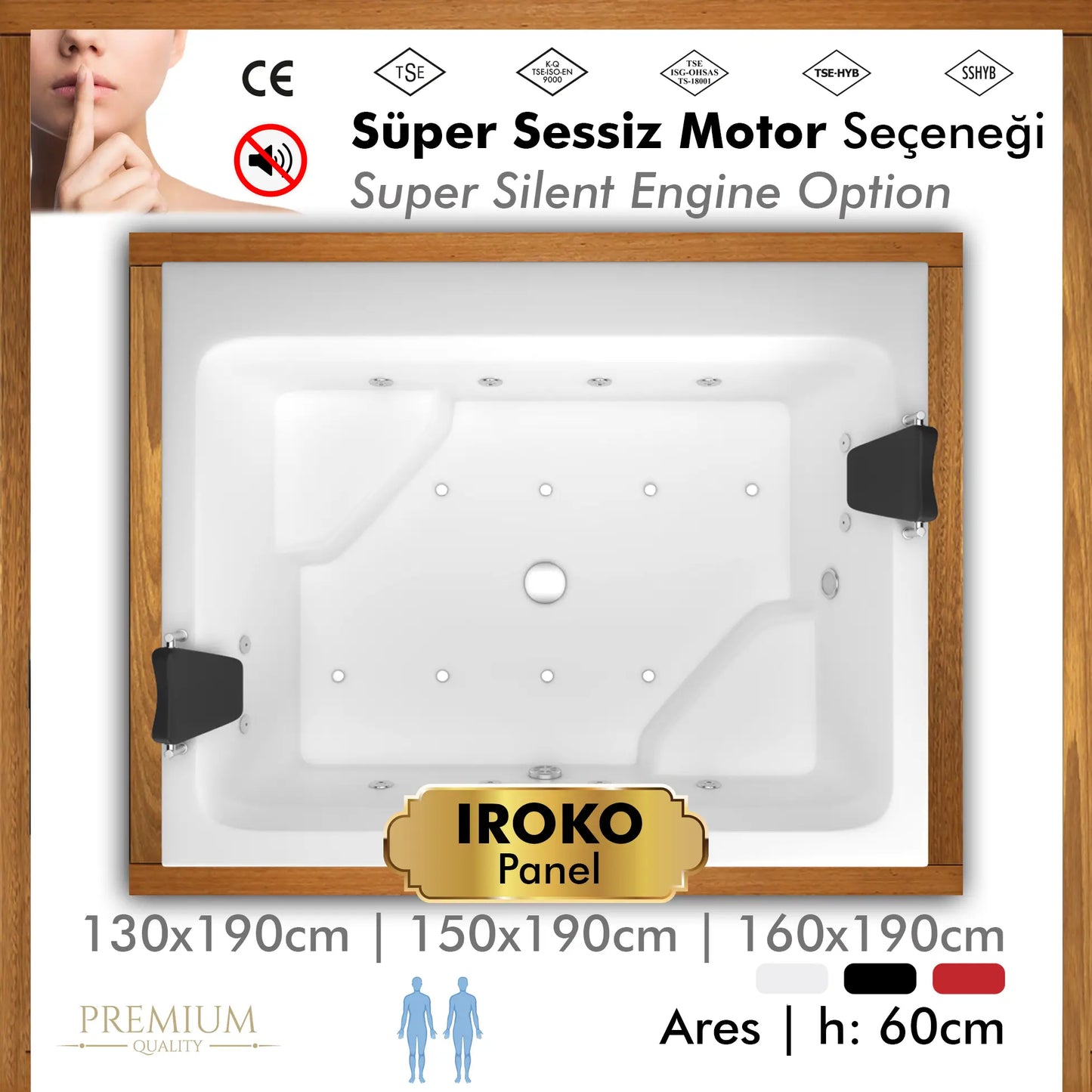 Shower Ares özel küvet, süper sessiz jakuzi seçeneği, İroko panel ve platformlu, Türkiye