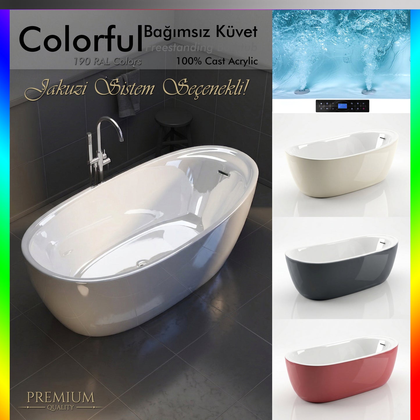 Modern banyo mimarisine kusursuz uyum sağlayan, geniş iç hacimli ve estetik kavisli Auro freestanding küvet detayı.
