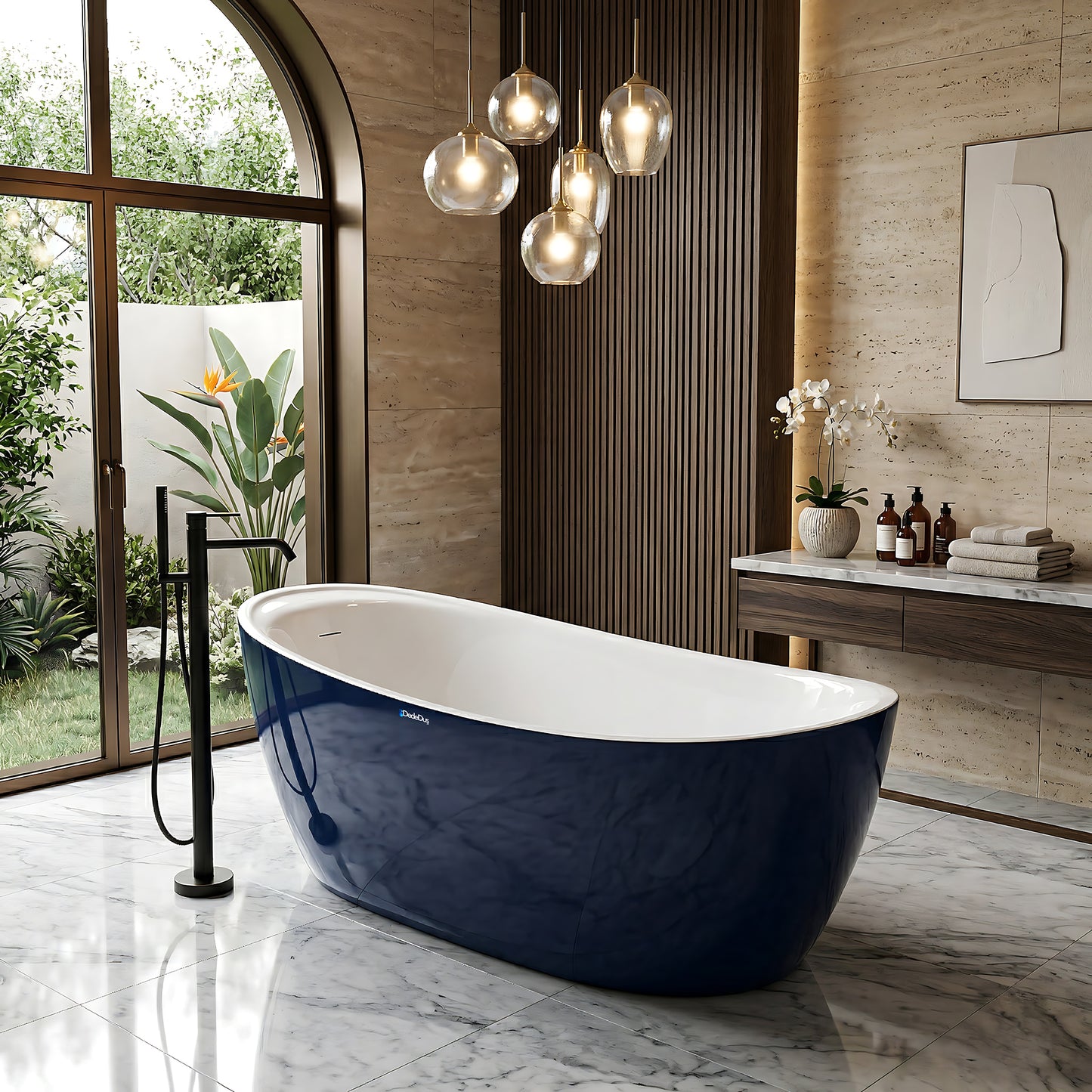Minimalist lüks banyo tasarımları için ideal, dikişsiz monoblok gövdeli Auro jakuzili bağımsız küvet.