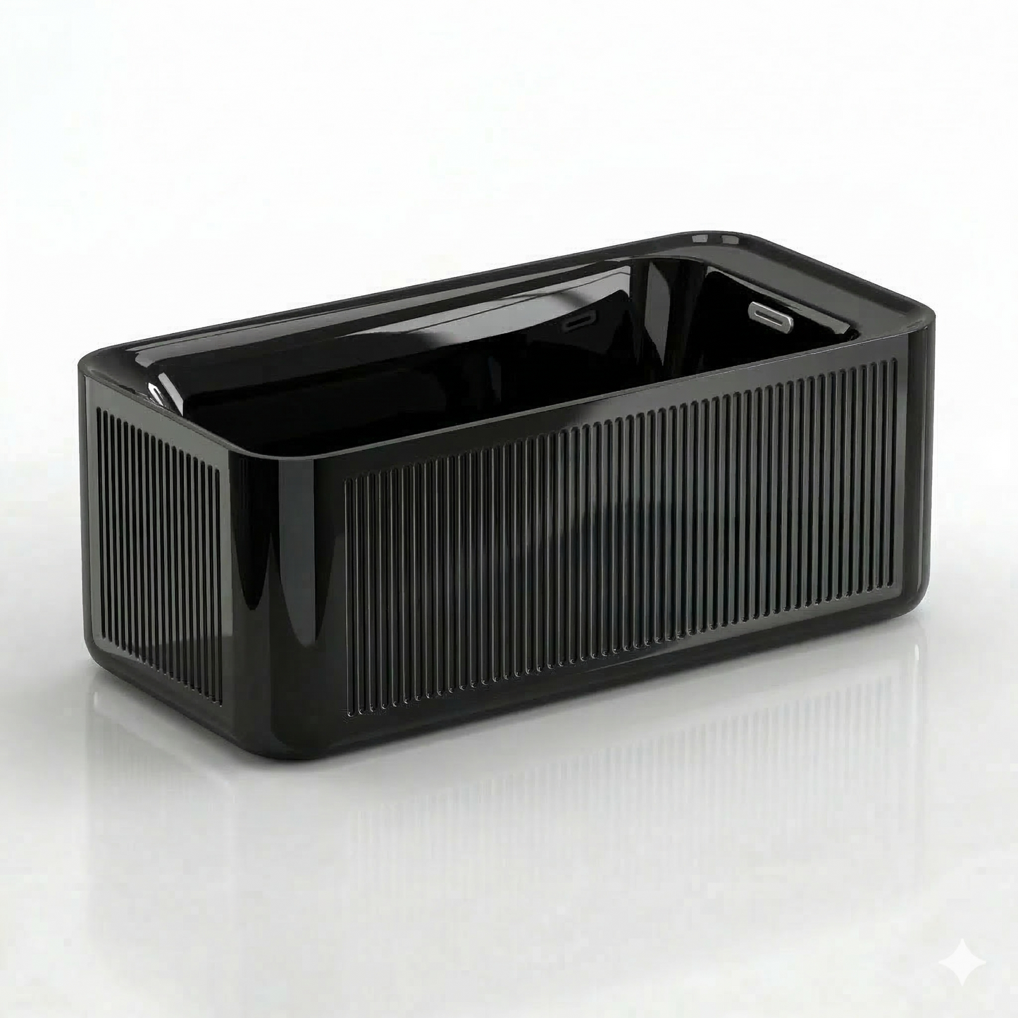 Koyu renkli ve sofistike banyo konseptleri için ideal, dış cephesi tamamen siyah renkli Exo dikdörtgen freestanding jakuzili küvet.