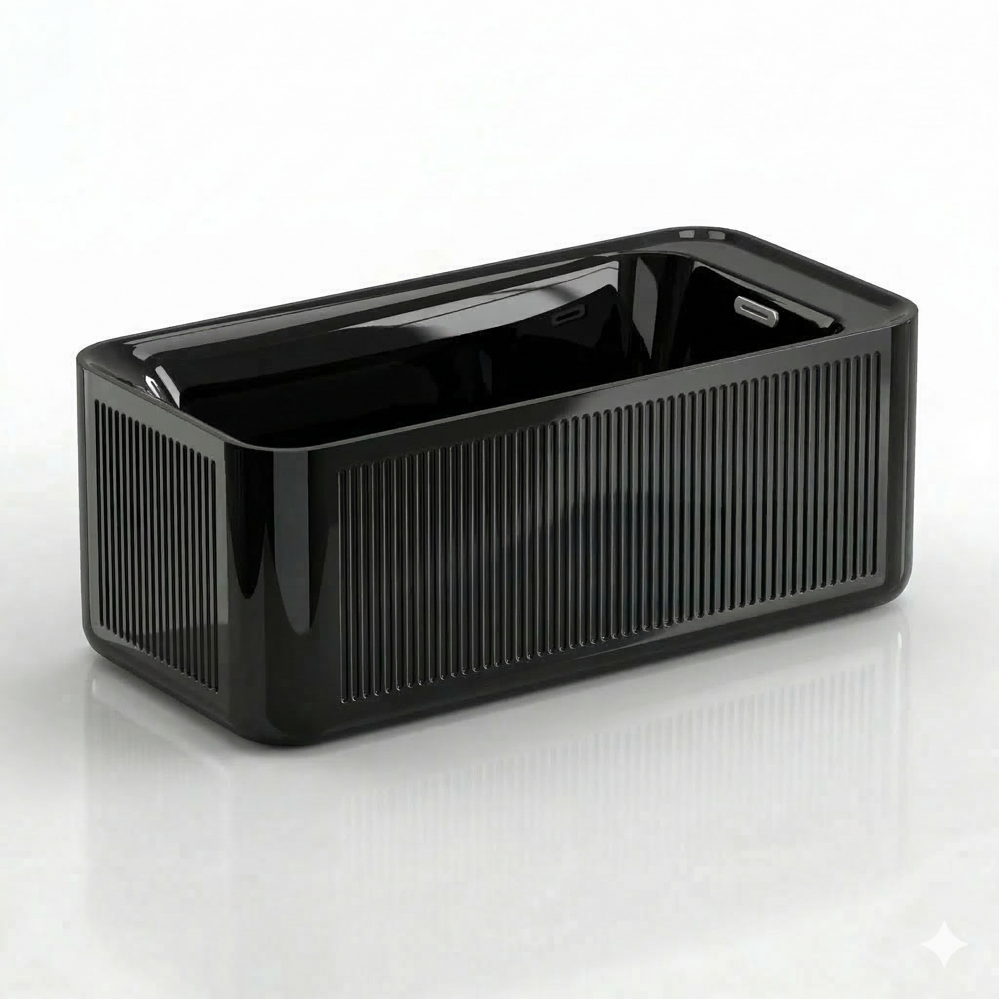Koyu renkli ve sofistike banyo konseptleri için ideal, dış cephesi tamamen siyah renkli Exo dikdörtgen freestanding jakuzili küvet.