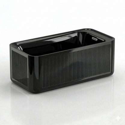 Koyu renkli ve sofistike banyo konseptleri için ideal, dış cephesi tamamen siyah renkli Exo dikdörtgen freestanding jakuzili küvet.