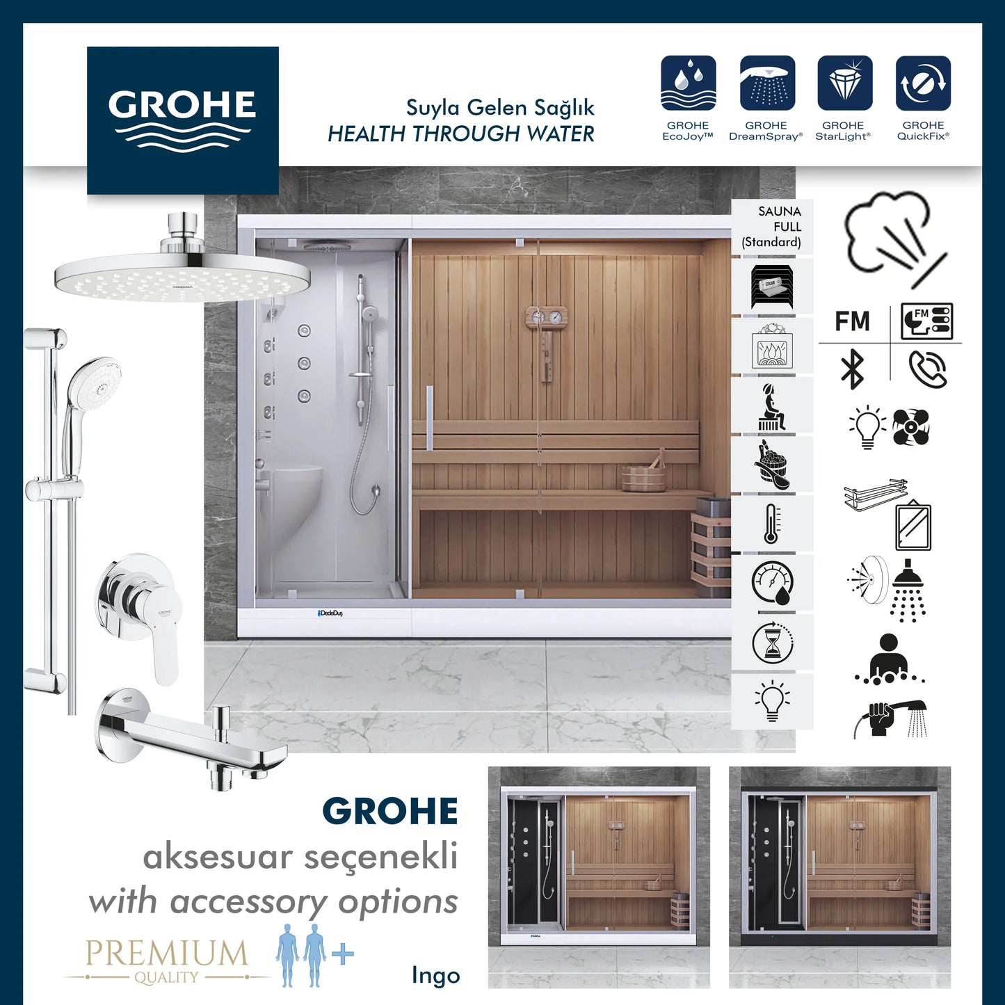 Grohe | Ingo Saunalı, buharlı, müzikli, masajlı Kompakt Duş Sistemi