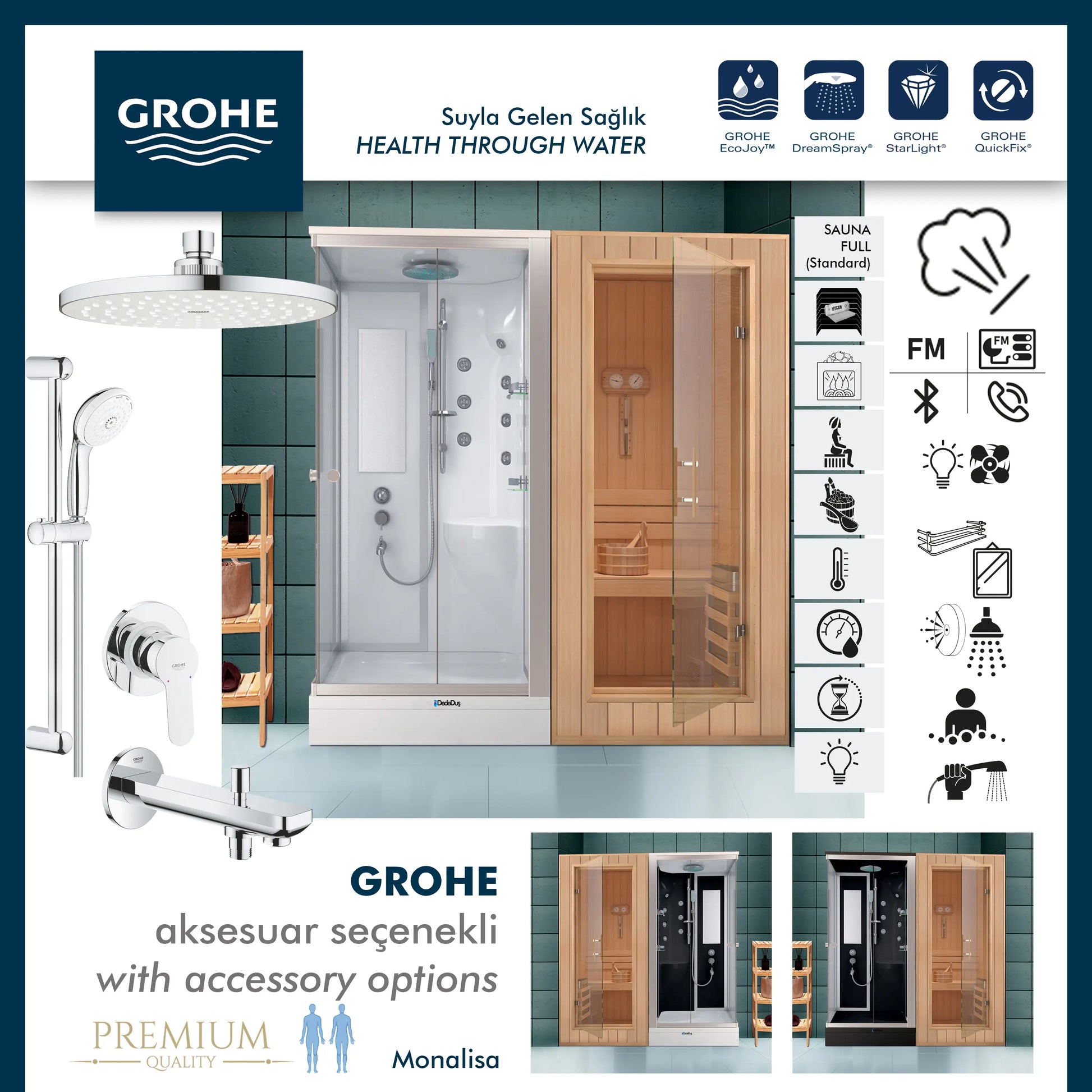 Grohe | Monalisa Saunalı Kompakt Duş Sistemi (buharlı, müzikli, masajlı)