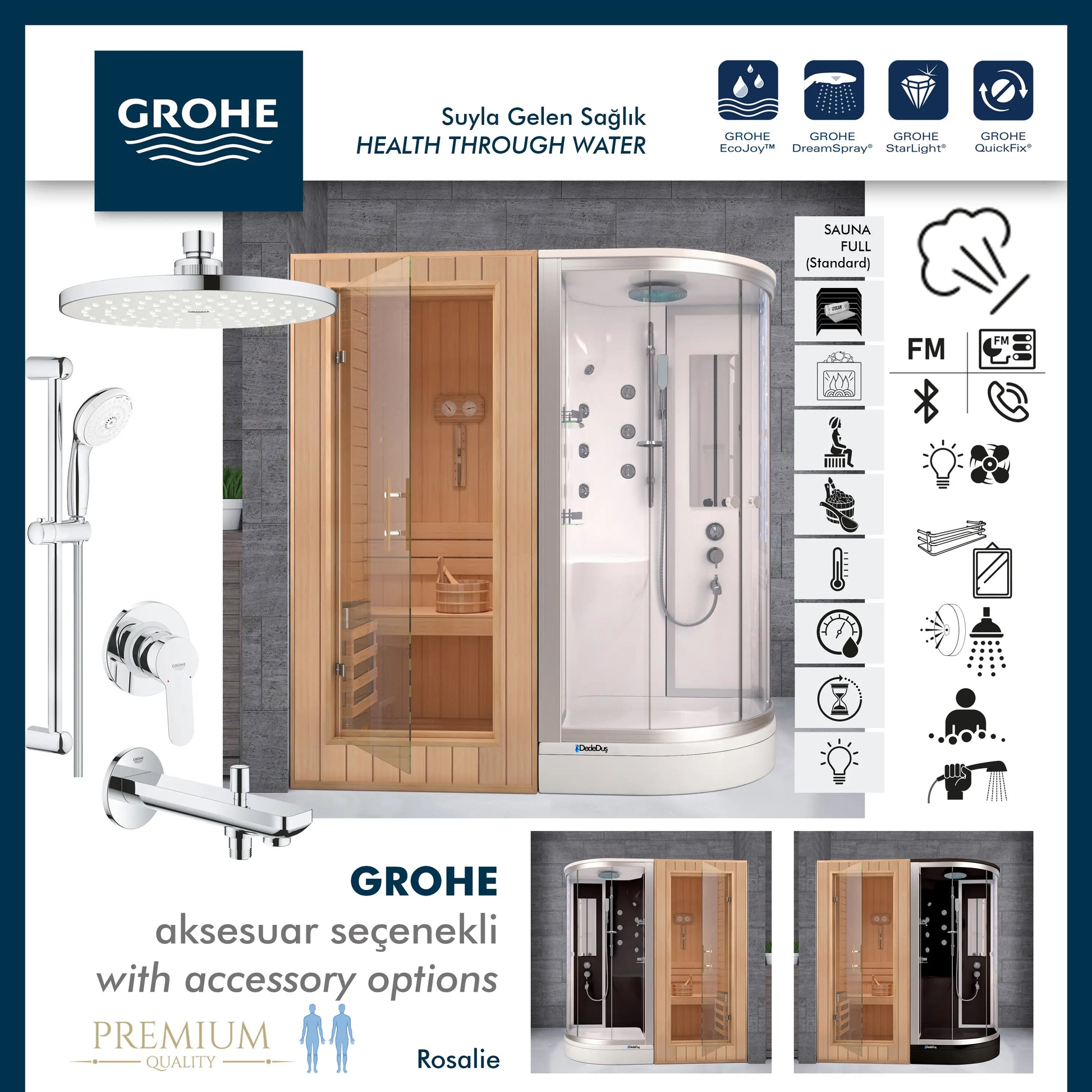 Grohe | Rosalie Saunalı Kompakt Duş Sistemi (buharlı, müzikli, masajlı)