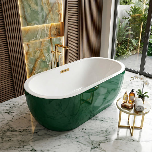 Premium banyo tasarımları için ideal, entegre hidromasaj sistemli ve lüks ayaklı bataryalı King bağımsız jakuzi iç mekan kurgusu.