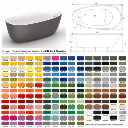 Maya Colorful bağımsız jakuzi küvet RAL renkleri ve ölçüleri, Türkiye