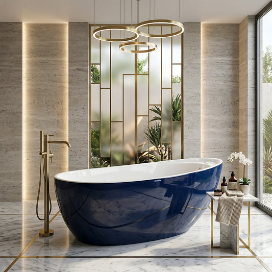 Butik otel ve villa projeleri için ideal, şık ayaklı batarya ile kombinlenmiş Maya serisi premium küvet.