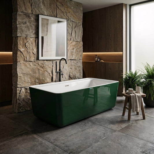 Geniş hareket alanı sunan 90x190 ölçülerindeki North dikdörtgen jakuzinin modern ve minimalist lüks banyo konseptindeki görünümü.