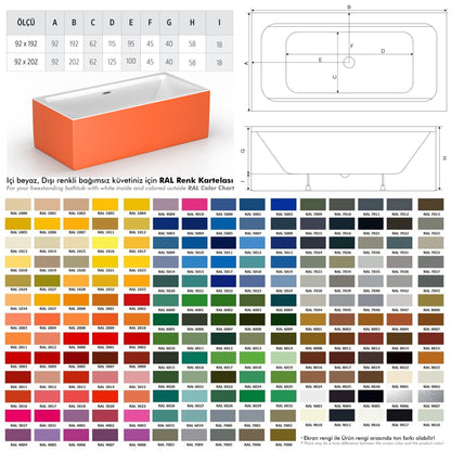 Sharp Plus Colorful bağımsız jakuzi küvet ölçü ve renkleri, Türkiye