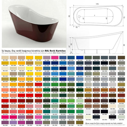 Farklı dekorasyon stillerine uyum sağlamak üzere kişiselleştirilebilen Vera modelinin teknik çizimi ve renk paleti.