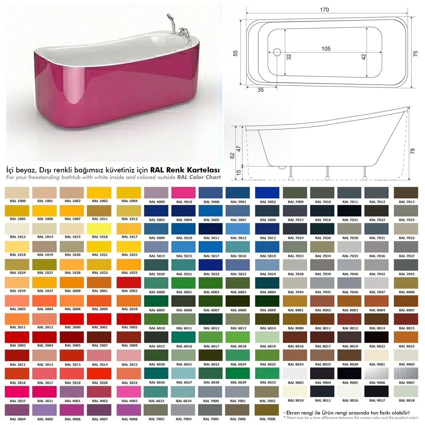 Prestijli mimari projeler için sınırsız kişiselleştirme imkanı sunan, Zea tasarımının teknik ölçülendirmesi ve zengin RAL renk paleti.