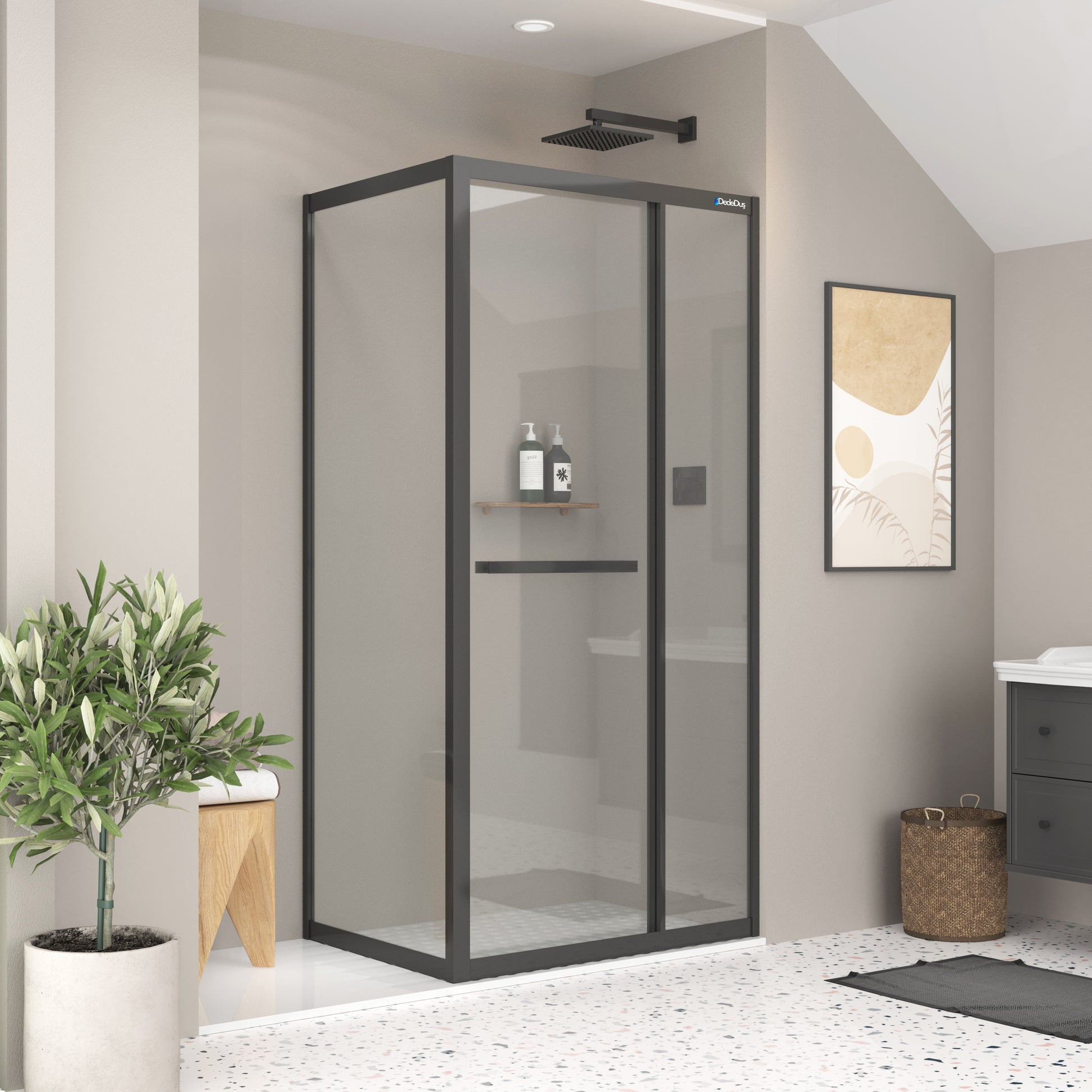 OMEN dikdörtgen içe katlanır duşakabin siyah profil - kapalı görünüm