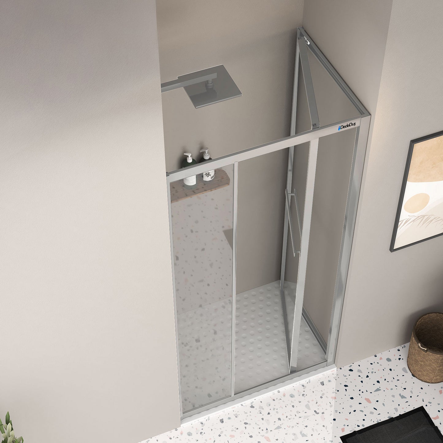 Krom profili iki duvar arası içe katlanır Omen duşakabin kapısının açık hali