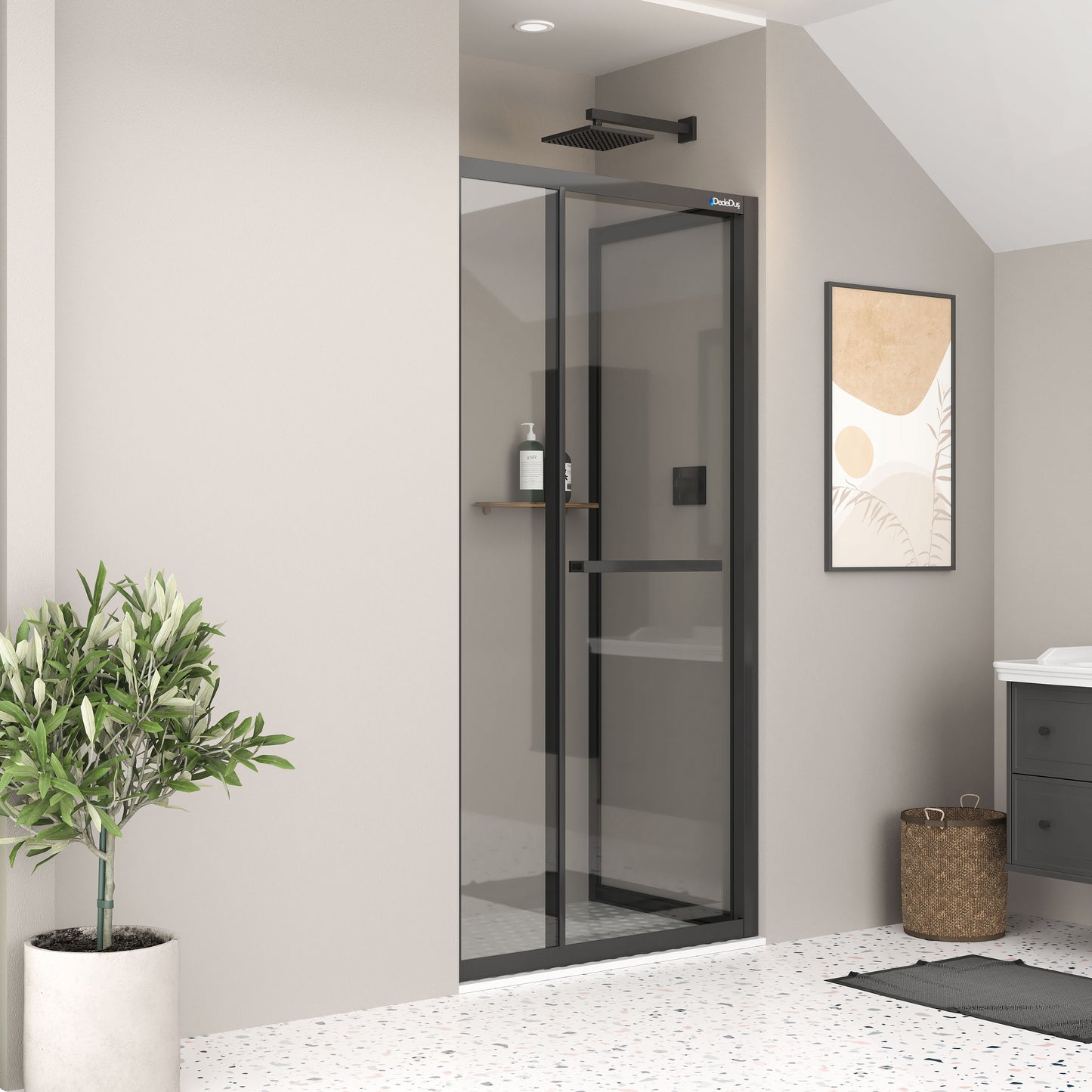 siyah profili iki duvar arası içe katlanır sürgülü Omen duşakabin