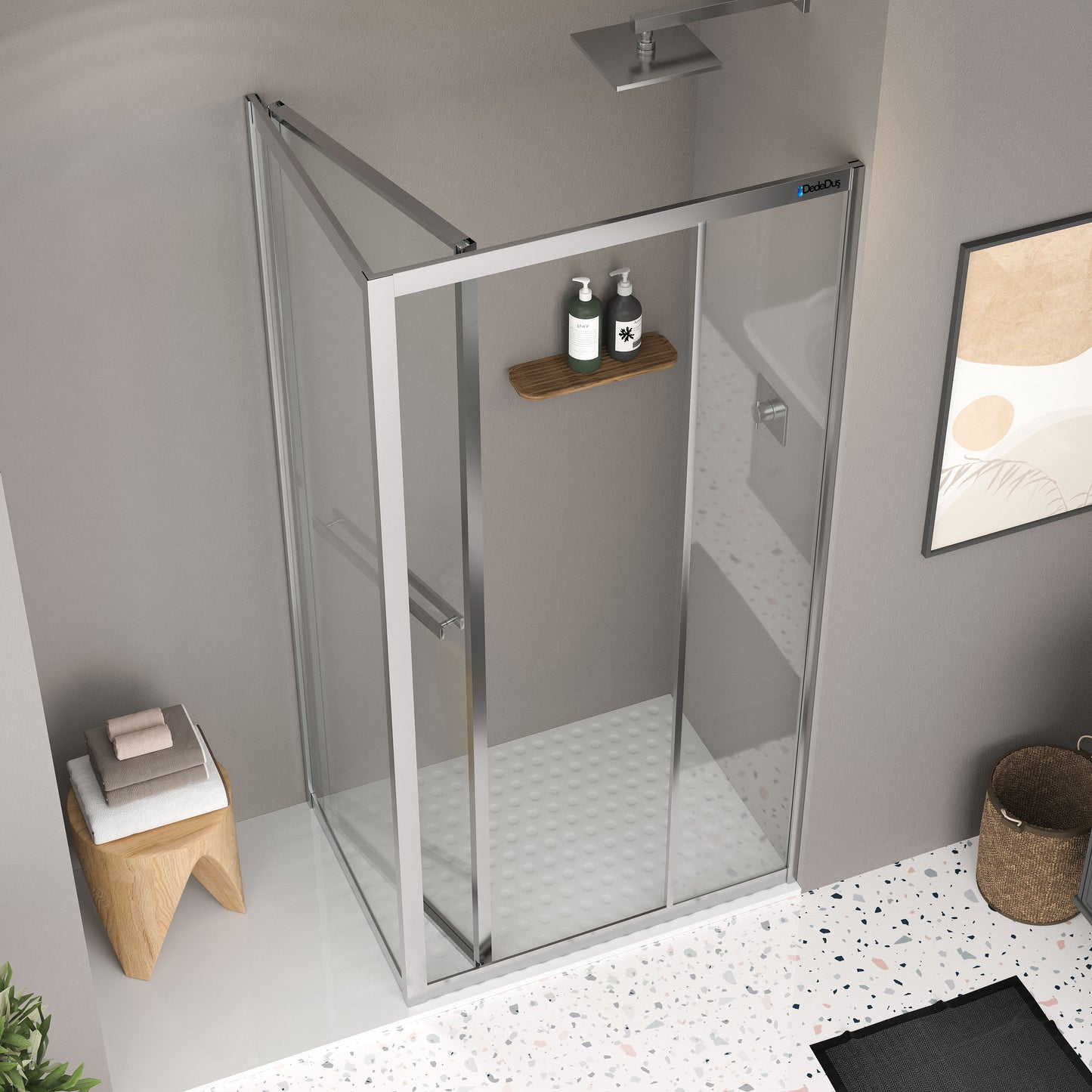 OMEN kare içe katlanır duşakabin krom profil - açık görünüm