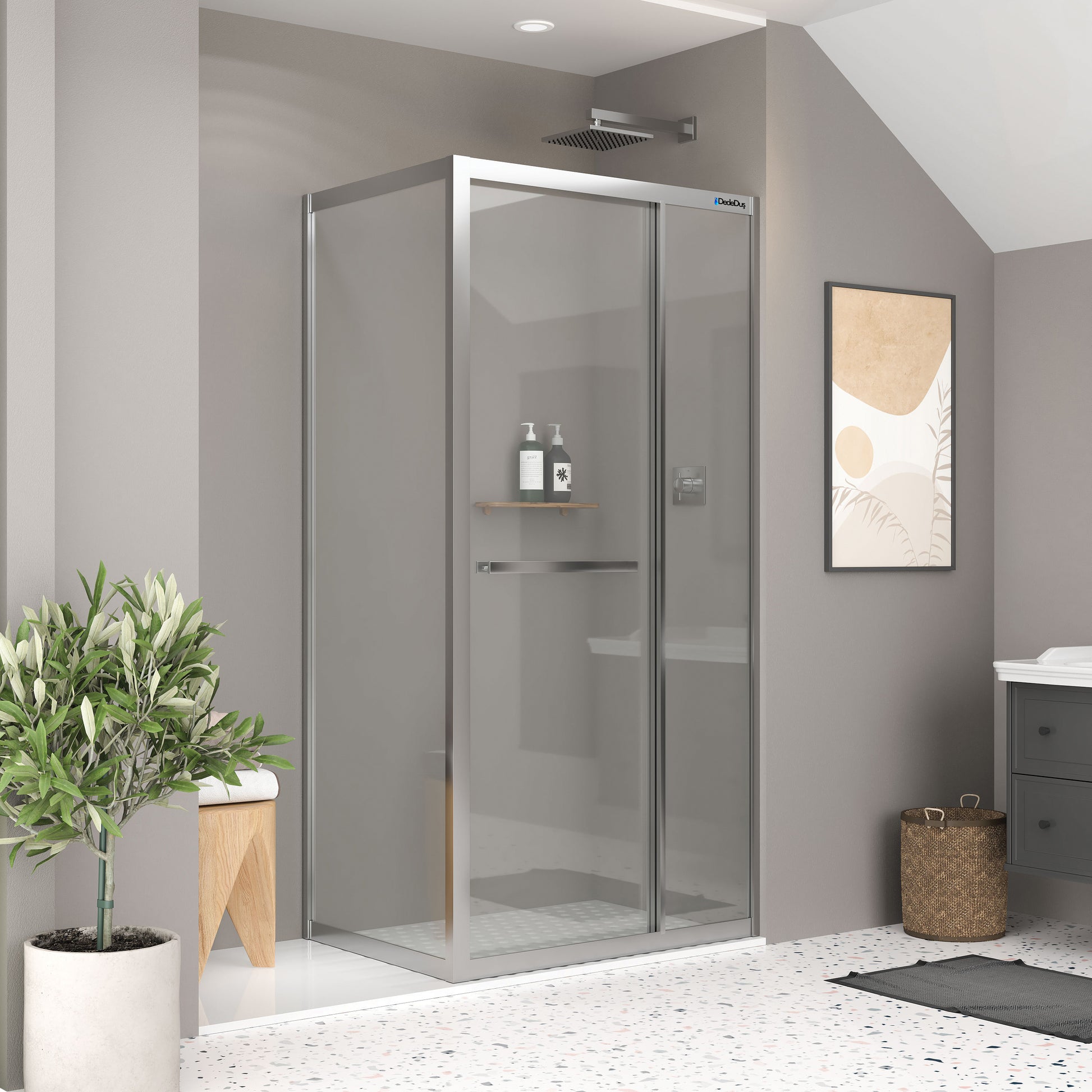 OMEN kare içe katlanır duşakabin krom profil - kapalı görünüm