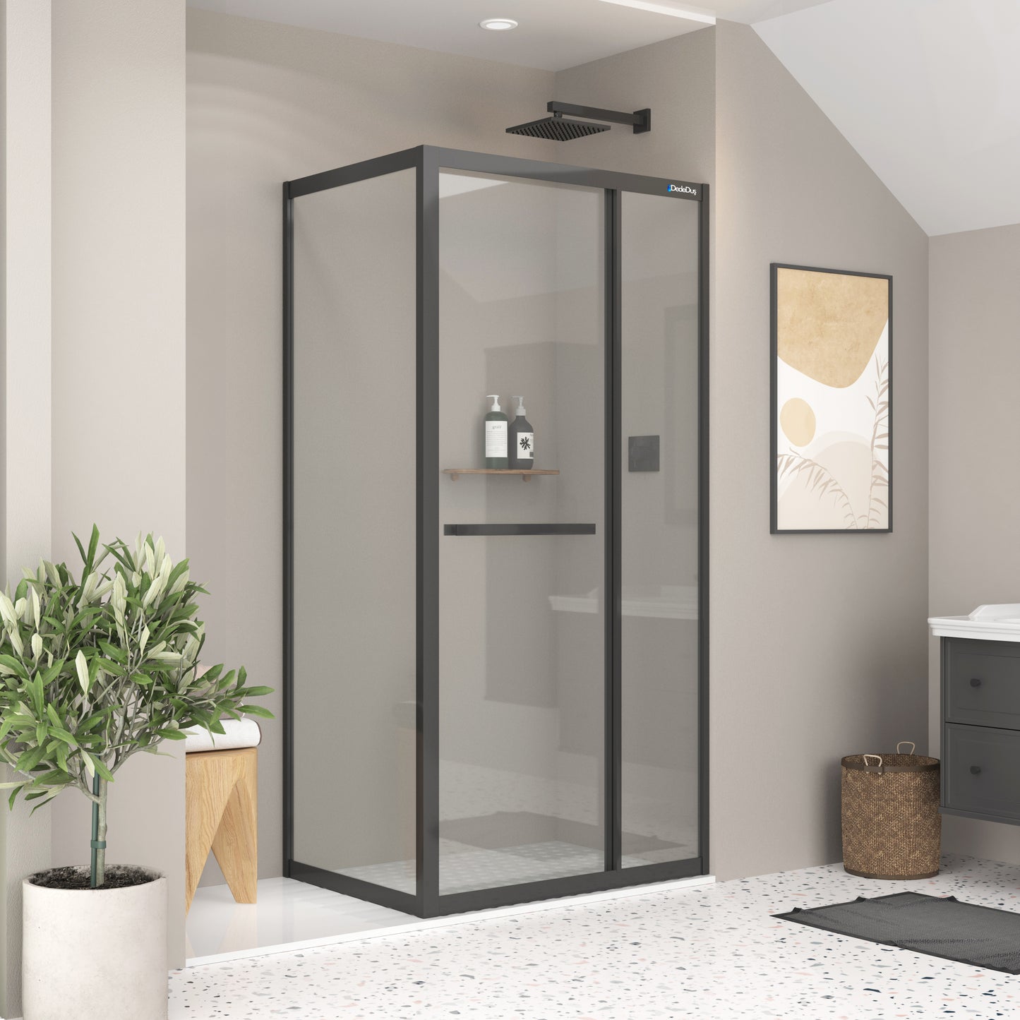 OMEN kare içe katlanır duşakabin siyah profil - kapalı görünüm