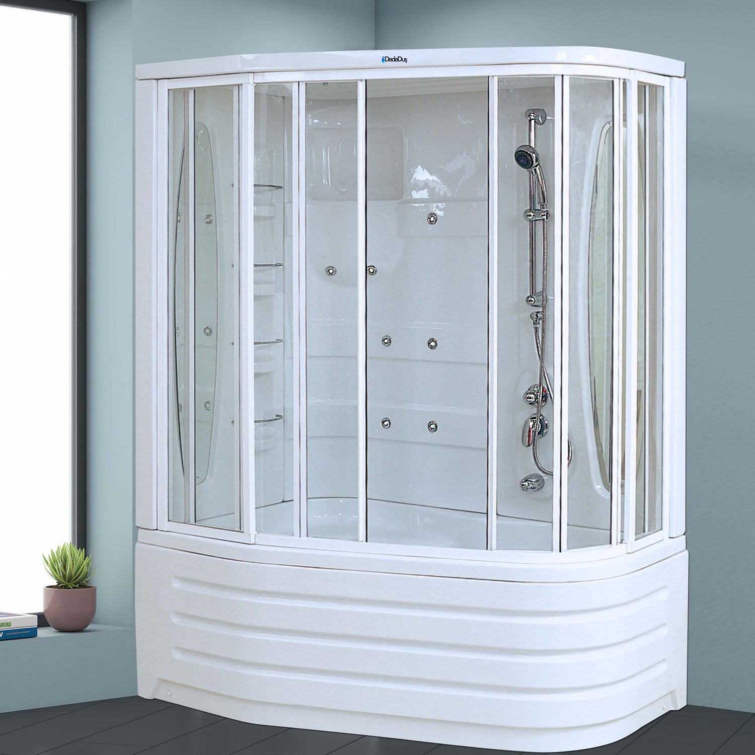 150x100cm, asimetrik küvetli kompakt duşakabin, buhar ve jakuzi opsiyonlu, PRO Gümüşpınar, Dede Duş Kartal